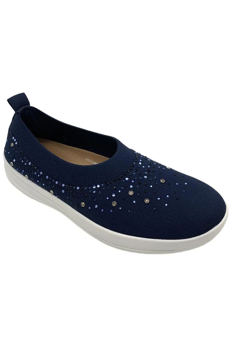 FitFlop Women's Uberknit Ombre Crystal Slip On Ballet Midnight Navy - Medium